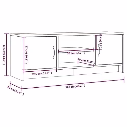vidaXL Modern TV Cabinet in Brown Oak, W/D/H: 102 x 30 x 37.5 cm – 3