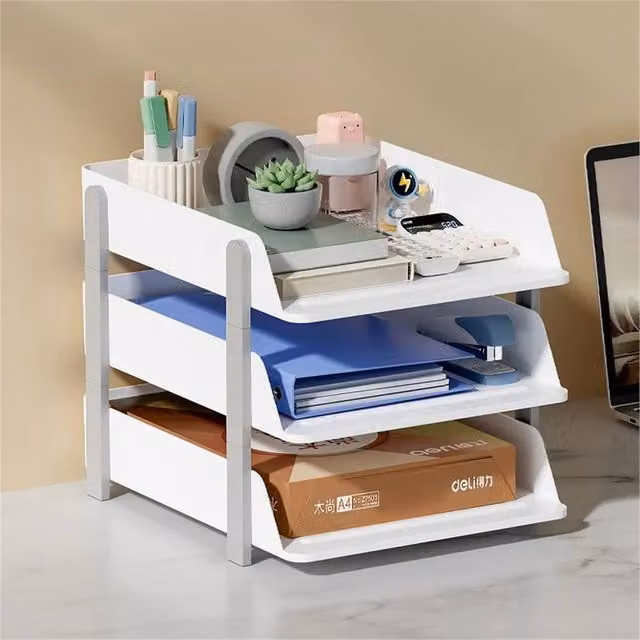 Nordara 3 Tier A4 Desk Organiser Filing Trays and Paper Document Holder, White, W: 27.5 cm, D: 33.5 cm – 1