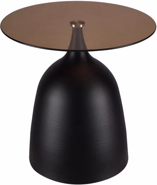 KORVIXA Modern Round Side Table with Brown and Black Tray Top and Glass Base – 1