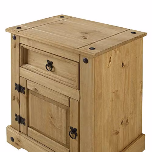 Mercers Furniture Corona Large 1 Door 1 Drawer Bedside Cabinet in Brown Solid Wood Pine, H 67 cm x W 53 cm x D 39 cm – 3