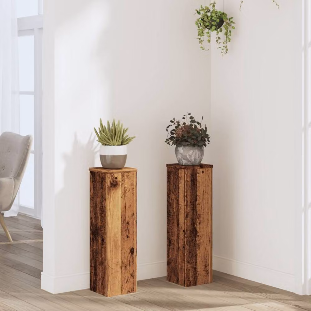 Berkfield Home Set of 2 Rustic Brown Engineered Wood Plant Stands, W/D/H: 17 x 17 x 60 cm – 2