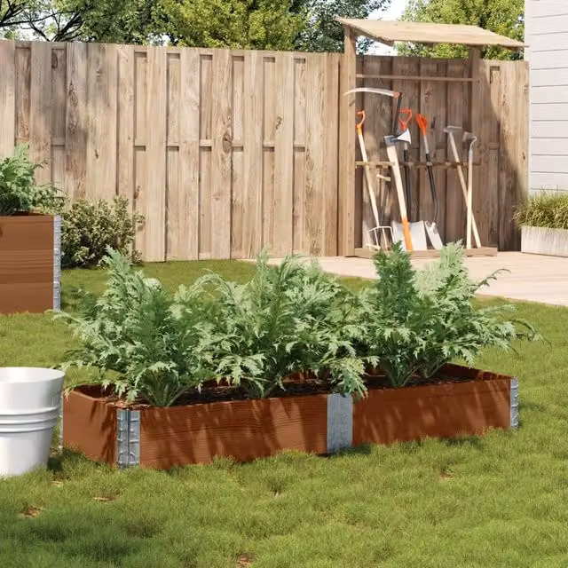 Berkfield Home Garden Brown Wooden Raised Bed Planter with Galvanised Steel, W/D/H: 150 x 50 x 50 cm