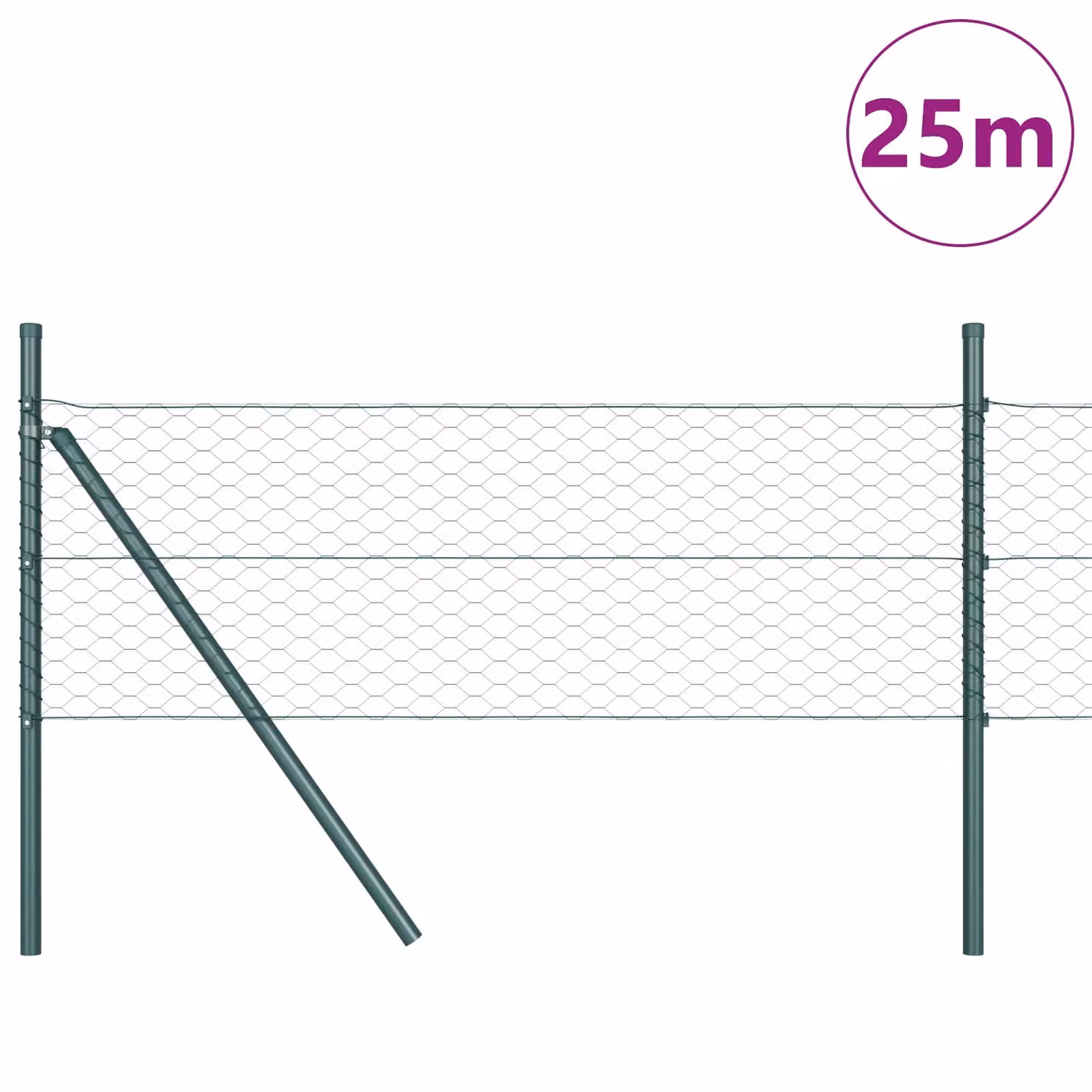 Berkfield Home Green Powder-Coated Steel Hexagon Wire Mesh Fence, H: 0.8 m x L: 25 m – 3