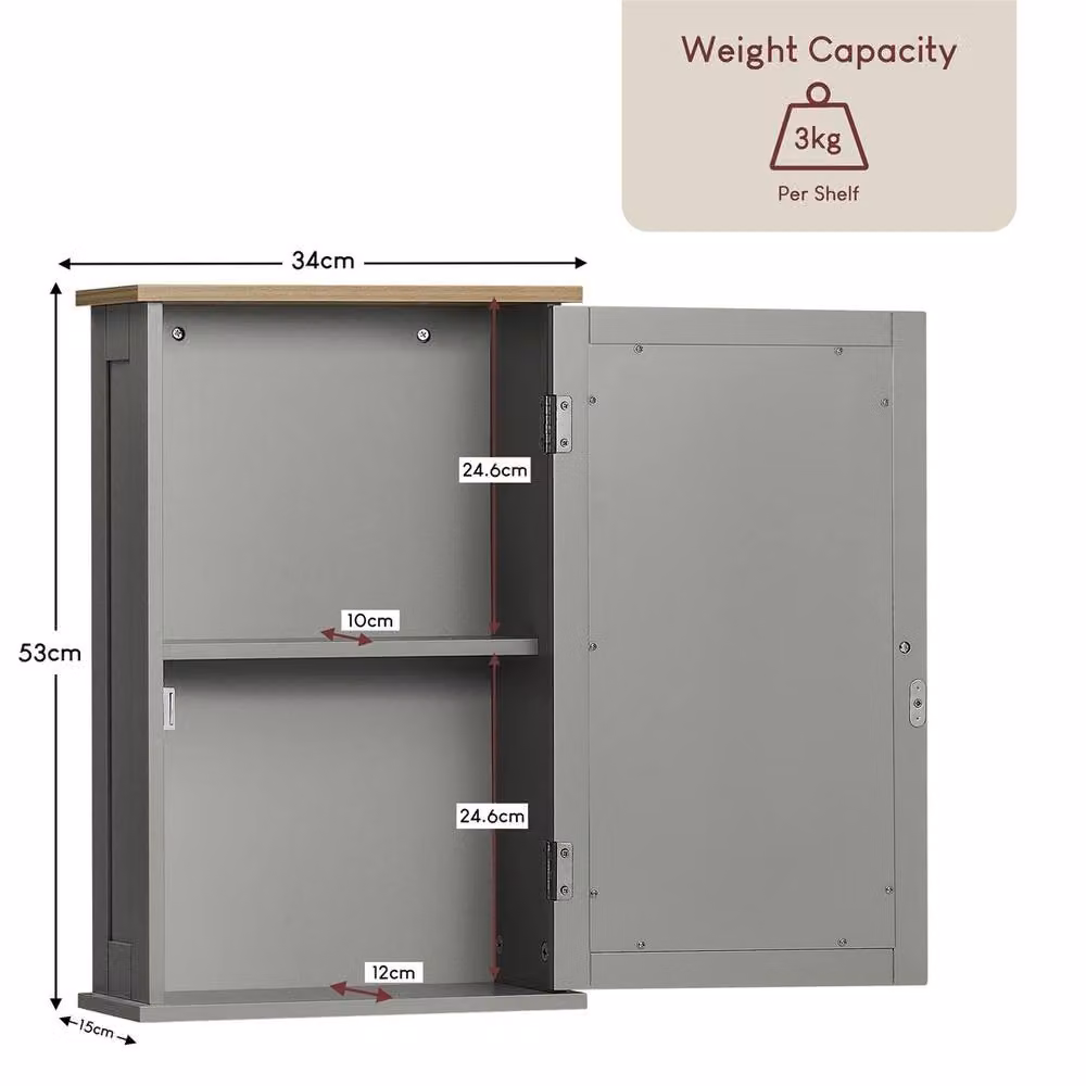EONLION Grey Wooden Bathroom Mirrored Wall Cabinet with Internal Shelves – 2