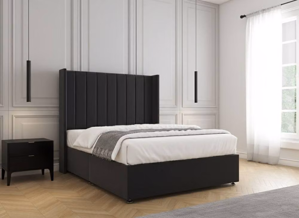 Regional Furnishings Super King Divan Bed in Black Plush Velvet with 54 inch Headboard, W/D/H: 200 x 200 cm – 2