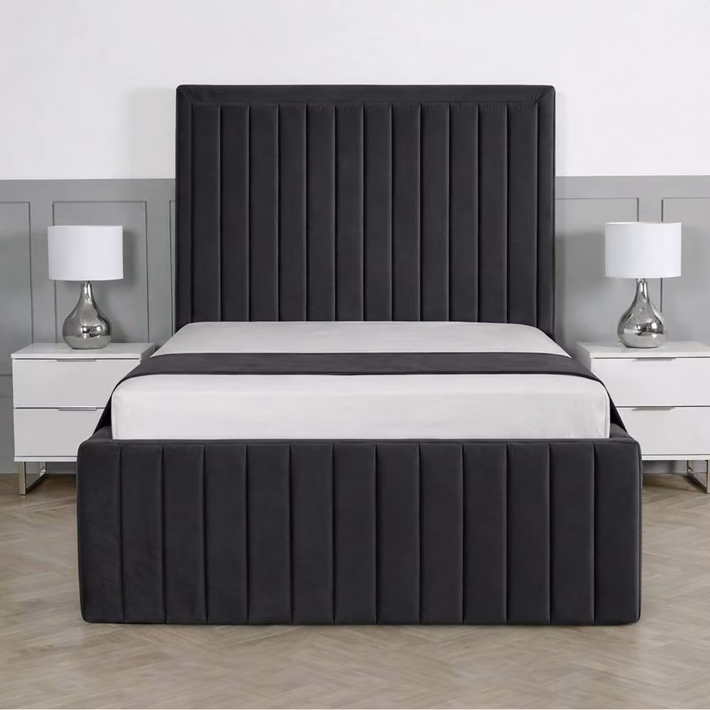 Living Comfort Bedz Saint Germain Upholstered Velvet Gas Lift Storage Bed in Grey, W/D/H: 120 x 200 cm – 1