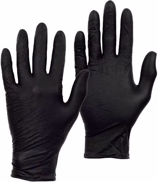 Pegdev Premium Black Nitrile Gloves, Powder-Free, Disposable, Latex-Free, Textured Grip, Large, 25 Pairs