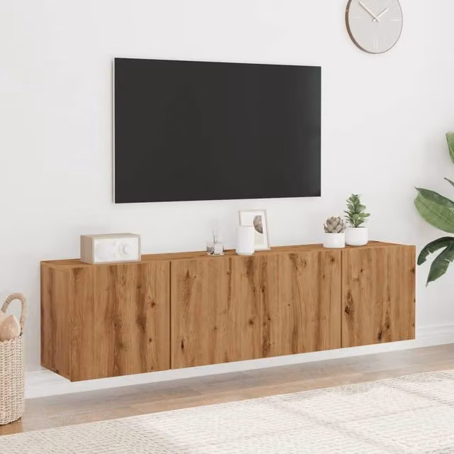 Berkfield Home Artisan Oak Wall-mounted TV Cabinets, 2 Piece Set, Brown, W/D/H: 80 x 30 x 41 cm – 1