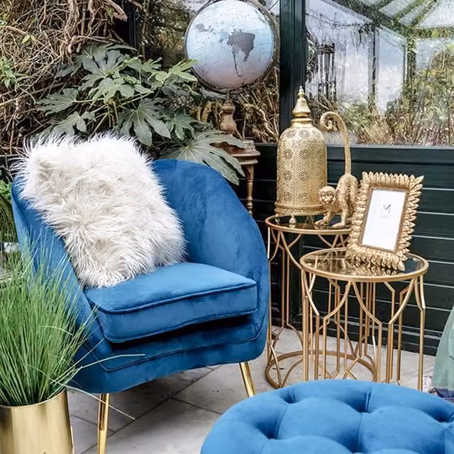 Madison & Mayfair Blue Brooklyn Velvet Tub Chair with Gold Metal Legs