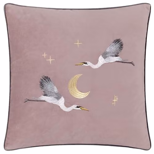 Paoletti Moonlit Flight Embroidered Velvet Cushion, Pink, W/D/H: 45 x 45 x 45 cm