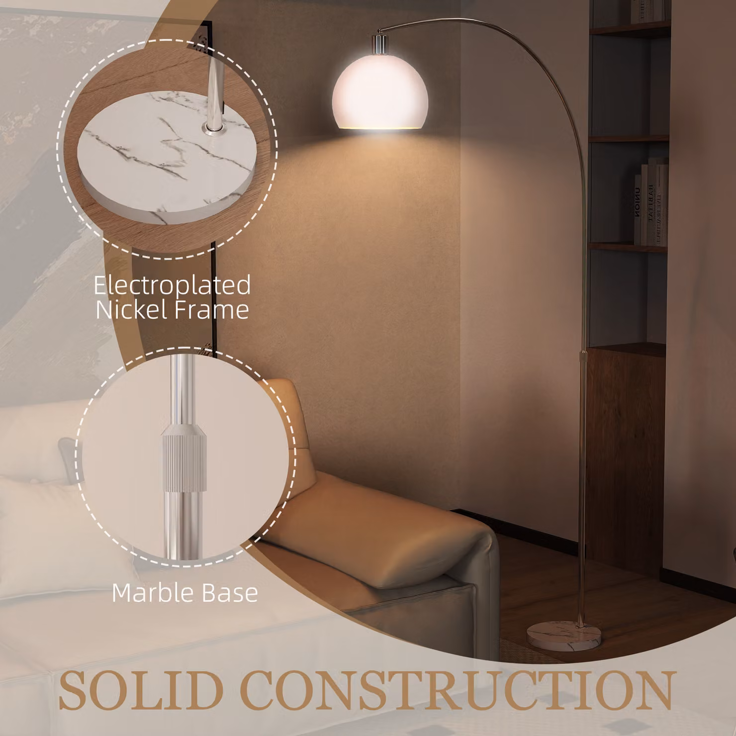 HOMCOM Modern White and Silver LED Floor Lamp with Foot Switch for Living Room, Bedroom or Home Office, H 180 cm – 5