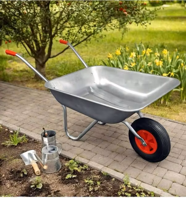 Groundlevel 65L Steel Garden Wheelbarrow in Silver