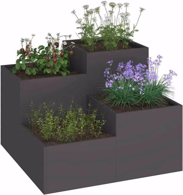 Berkfield Home Black Steel Garden Planter Tub W: 100 cm, D: 100 cm, H: 60 cm