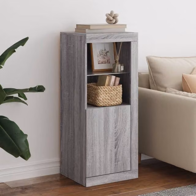 Berkfield Home Modern Grey Sideboard with Integrated LED Lighting W: 41 cm, D: 37 cm, H: 100 cm – 1