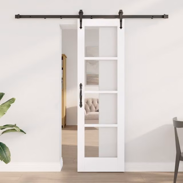 Berkfield Home White Lacquered Solid Wood Pine Sliding Door with Hardware Set W: 61 cm, H: 198.5 cm – 1