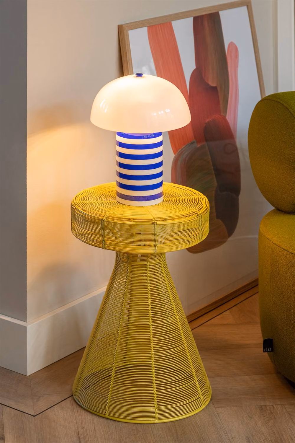 PRESENT TIME Leitmotiv Iron Side Table Cuerda Corcho in Citrine Yellow – 3