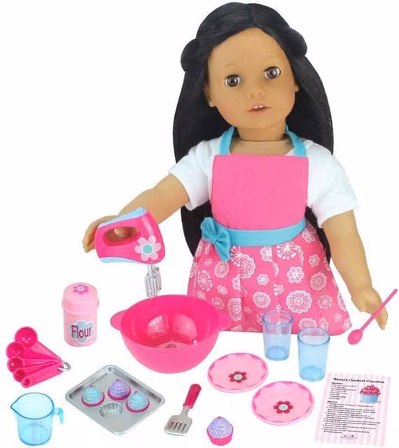 Teamson Kids Sophia's Baking Accessories and Apron Set for 18 inch Dolls, Pink