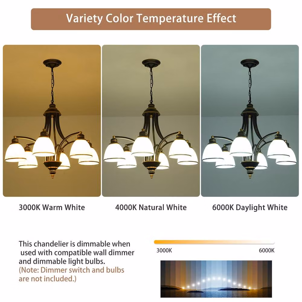 NIVOR Classic 6-Light Bell Pendant Chandelier in Black and Gold with Frosted Glass and E27 Sockets – 4
