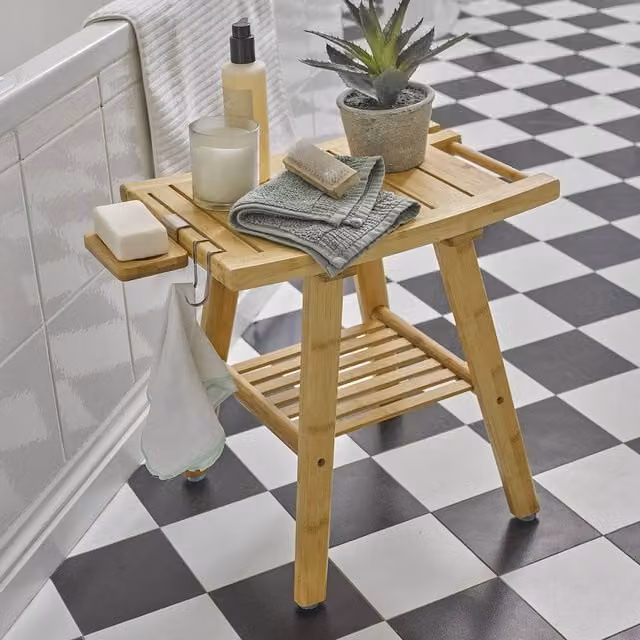 mysmartbuy Bamboo Bathroom and Bedroom Stool in Brown