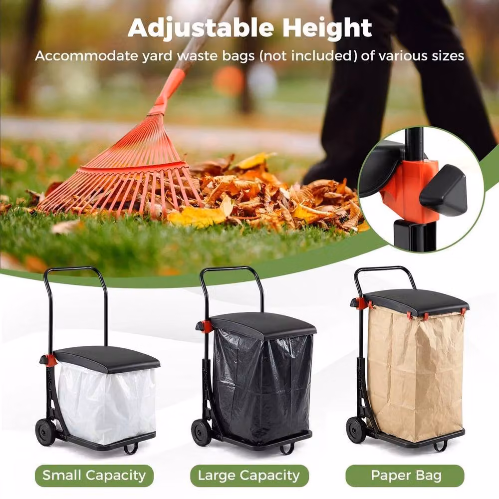 FLAVORA Portable Garden Waste Cart Bin with Flip Lid, Black, W: 52 cm, H: 1000 cm, D: 52 cm – 3