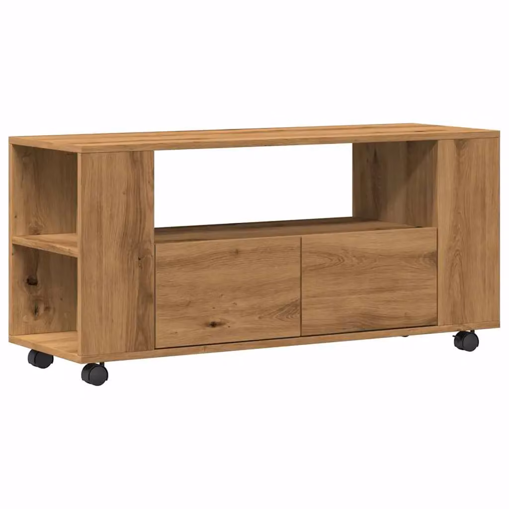 Berkfield Home Artisan Oak TV Cabinet with Wheels in Brown, W: 102 cm, D: 34.5 cm, H: 43 cm – 2