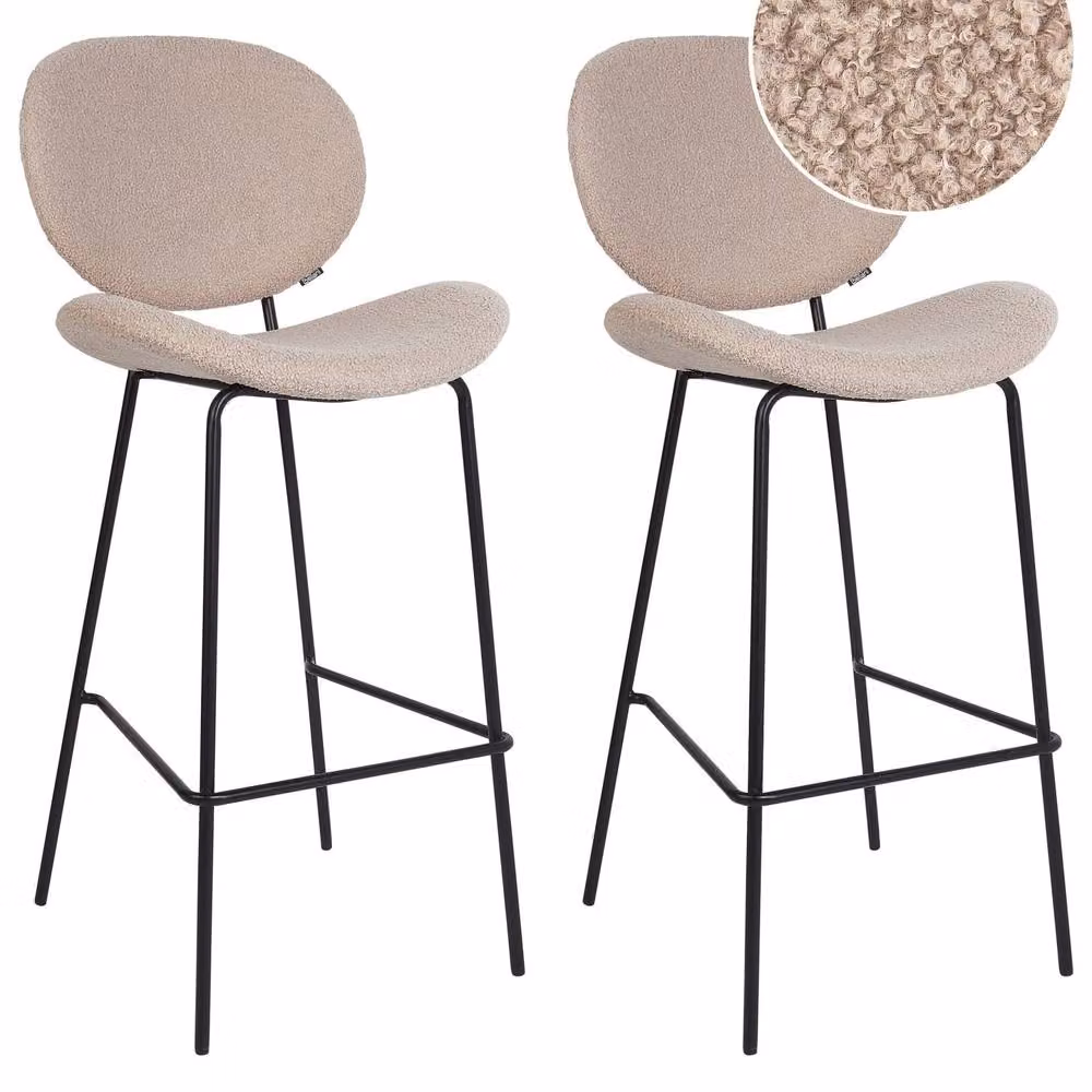Wyld and Coco Set of 2 Light Beige Boucle Armless Bar Chairs with Metal Legs – 2