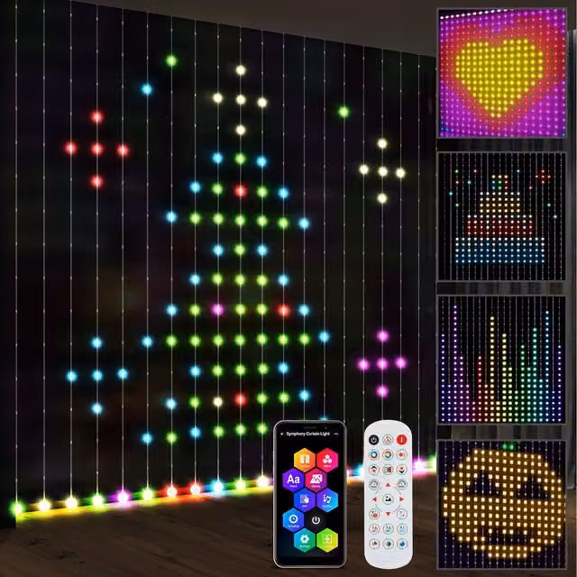 HOMCOM Smart Dynamic RGBIC LED Curtain Lights with 400 Multicolour LEDs, Transparent/White, W/H: 300 x 300 cm