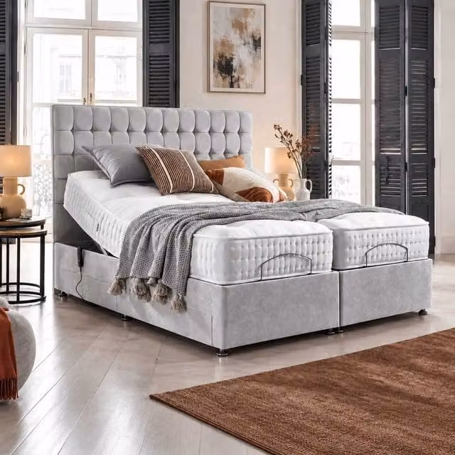 Geneva Eve Electric Adjustable Bed with Mattress and Headboard in Silver and Grey, W/D/H: 120 x 200 cm