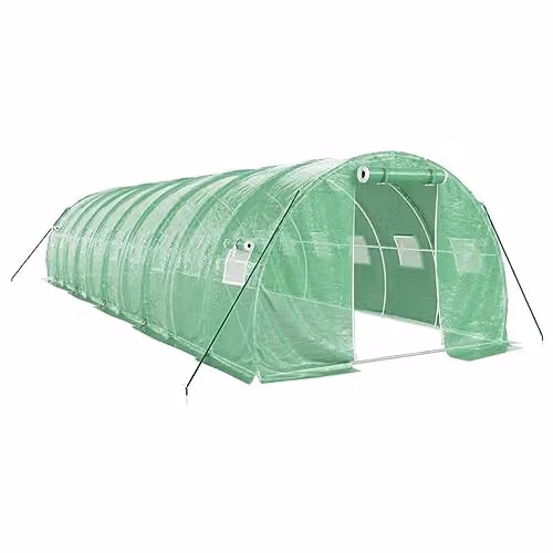 vidaXL Greenhouse with Steel Frame in Green, 30 m², W: 10 m, D: 3 m, H: 2 m – 1