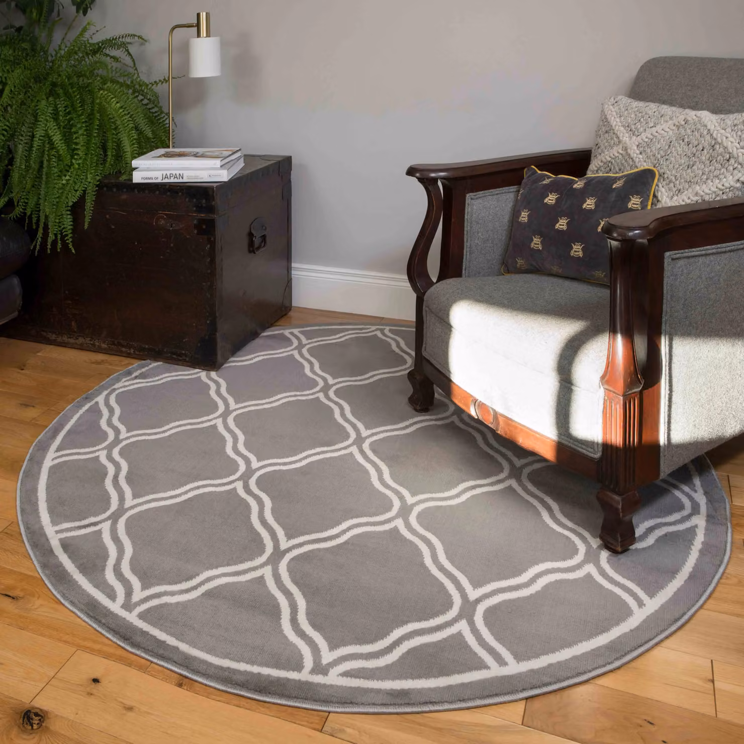 Kukoon Grey Modern Geometric Round Area Rug for Living Room or Bedroom, Diameter: 120 cm – 4