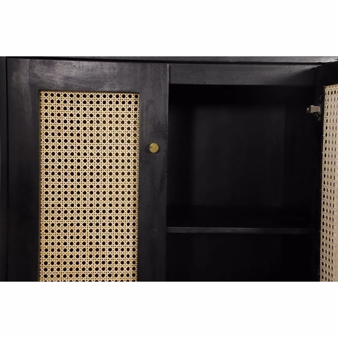 Jaipur Furniture Ltd Rattan 2 Door Highboard Cabinet in Black Mango Wood and Iron, W80 x D45 x H120 cm – 3