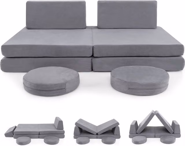 Costway 6 Piece Modular Convertible Foam Play Couch Set in Grey