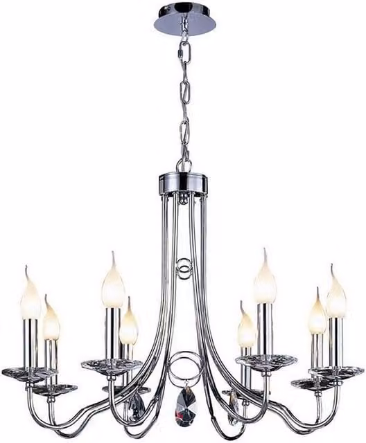 Netlighting Danya Round Pendant Light with 8 Crystal Accents in Polished Chrome and Silver, E14