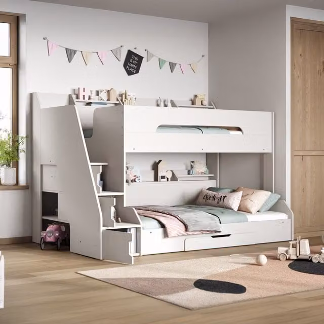 Flair Slick Staircase Triple Bunk Bed with Storage in White – 1