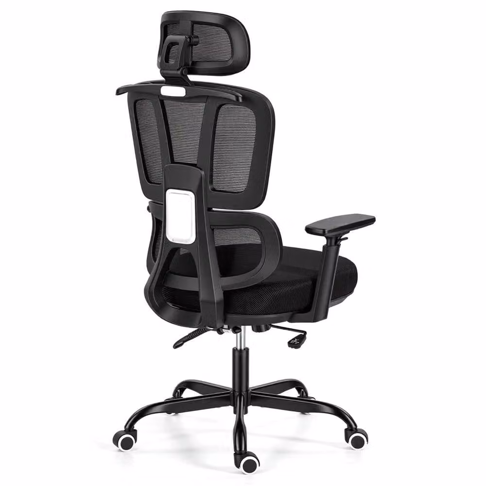 ERGOVEXA Mesh Back Swivel Office Chair with Headrest and Armrests in Black – 3