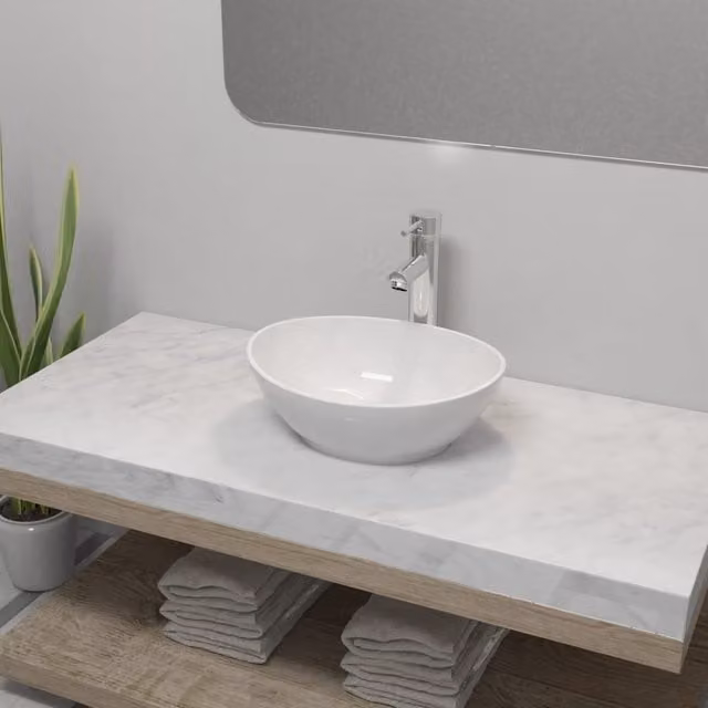 Berkfield Home White Ceramic Oval Bathroom Basin with Mixer Tap