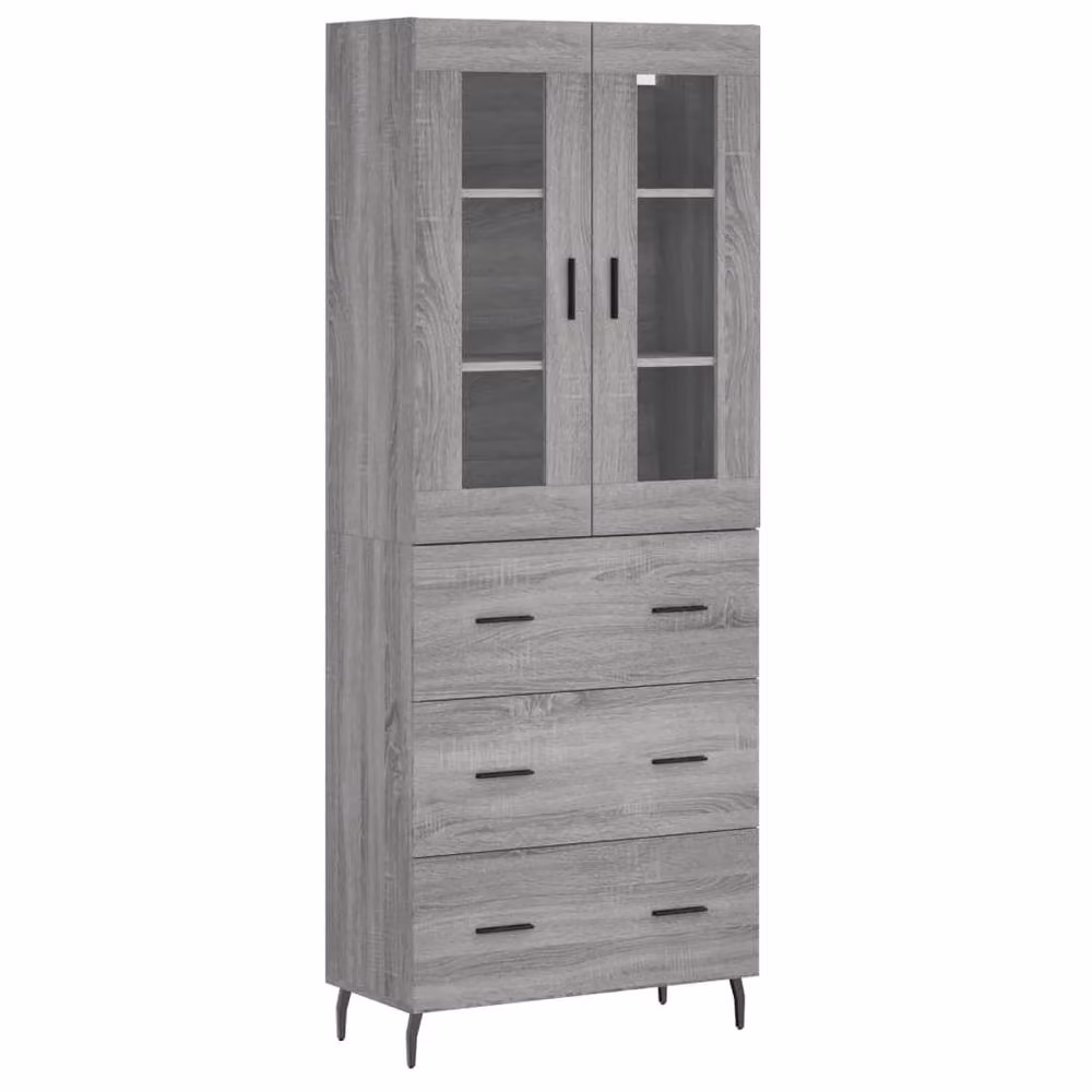 Berkfield Home Grey Sonoma Highboard with Glass Doors, W/D/H: 69.5 x 34 x 180 cm – 3