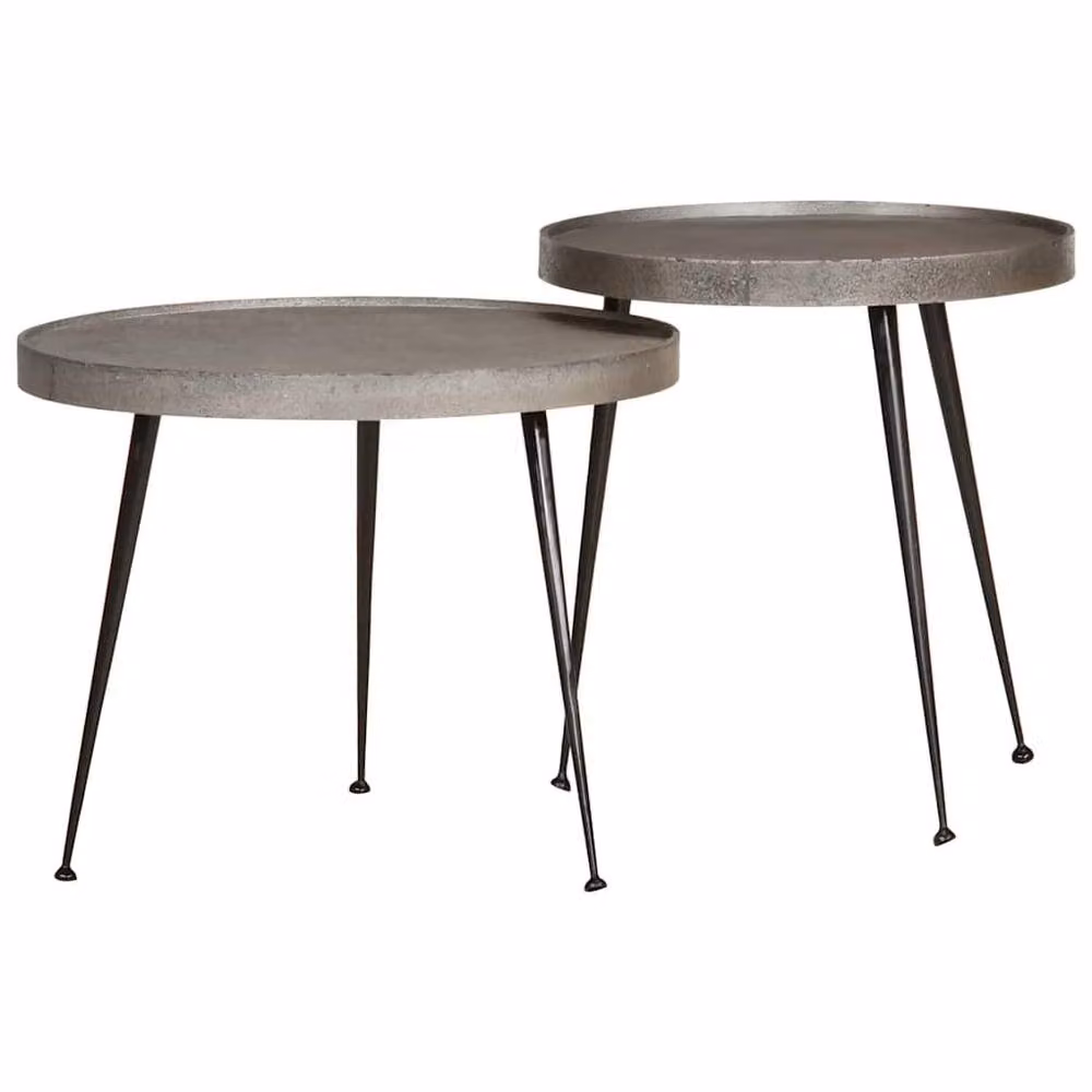 Berkfield Home Set of 2 Round Silver Nested Coffee Tables in Engineered Wood – 2