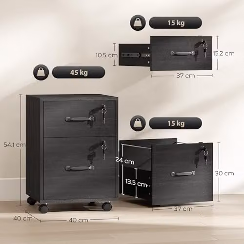 HOMCOM Rolling File Cabinet with 2 Drawers and Castors, Black – 3