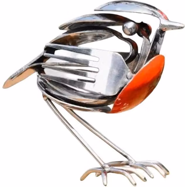 SPETLEK Robin Bird Art Sculpture in Silver Metal for Outdoor or Tabletop Display – 1