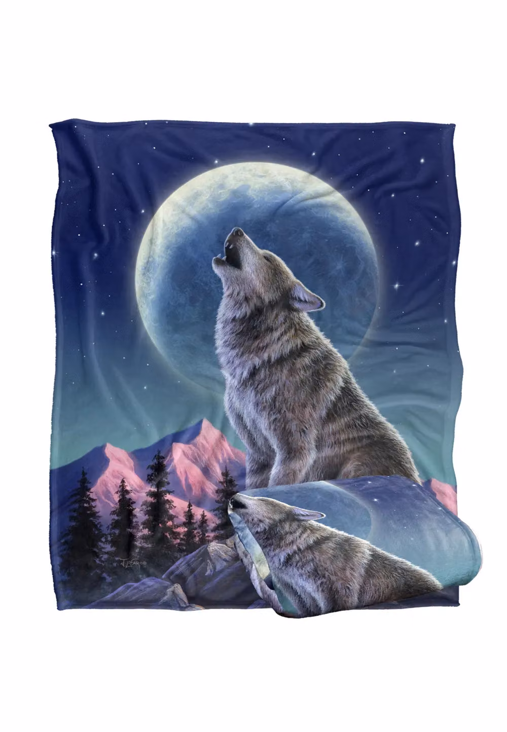 JQ Licensing JLo Howling Wolf Moon Silky Touch Super Soft Fleece Throw Blanket, White, W/D/H: 152 x 127 cm – 2