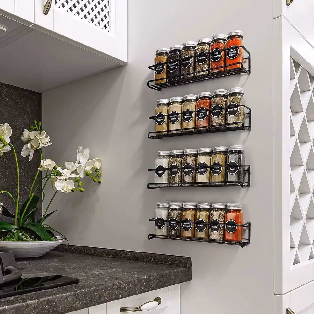 FORGEVIO 4-Piece Metal Spice Rack and Kitchen Door Storage Organiser in Black – 2