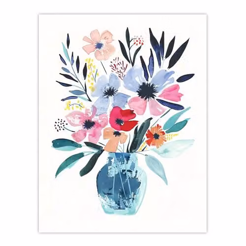 Artery8 Boho Spring Flower Bouquet in Vase Multicolour Wall Art Poster Print on Thick Paper, W: 46 cm, H: 61 cm – 1