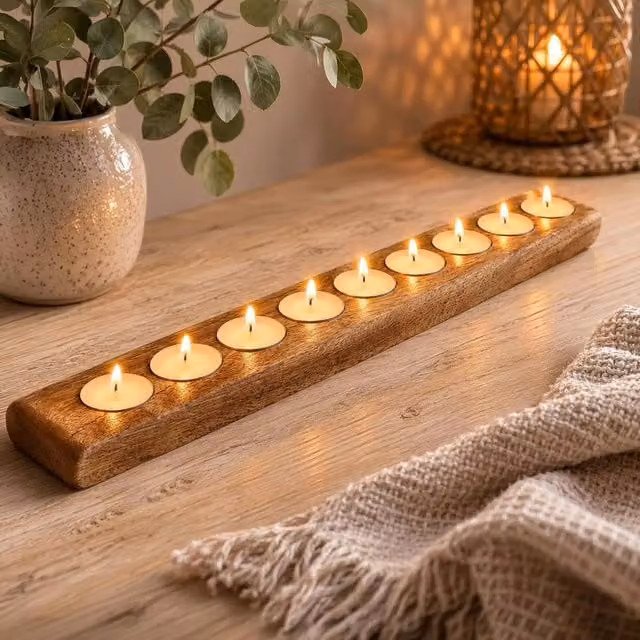 Marco Paul Mango Wood 9 Tealight Candle Holder with Tealights in Brown – 1