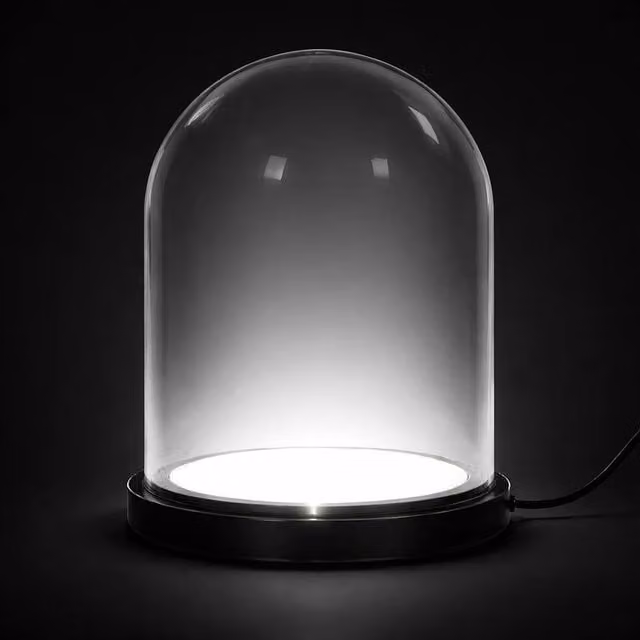 Simpa Bell Jar Display Dome with USB Powered LED Light in Clear Glass and Wood