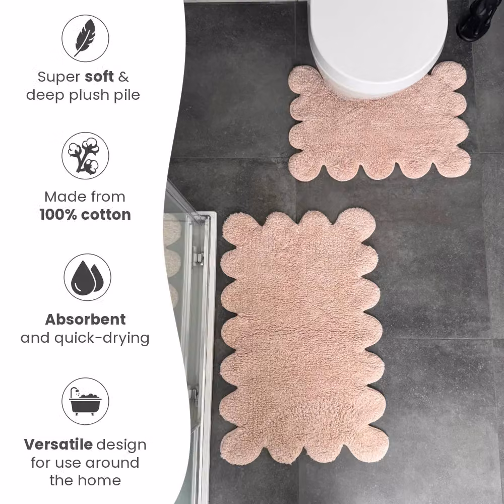 Allure Bath Fashions Two Piece Scallop Bath Mat Set in Pink, 100% Cotton – 3