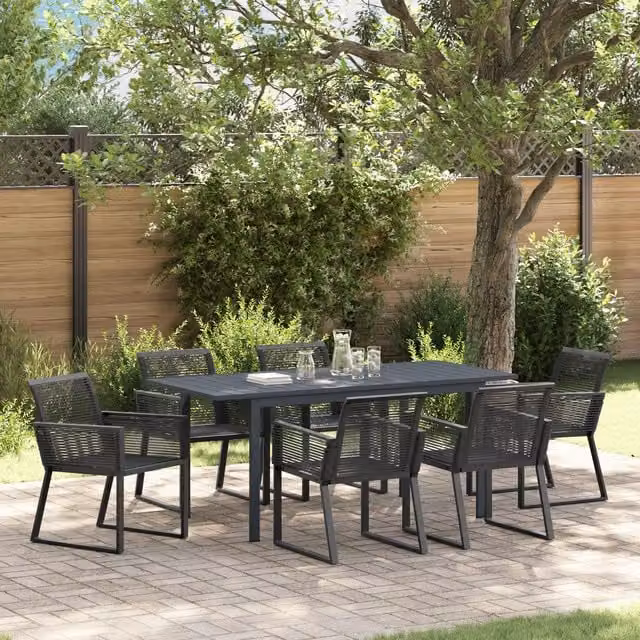 Berkfield Home 7 Piece Modern Garden Dining Set in Black Poly Rattan and Powder Coated Steel