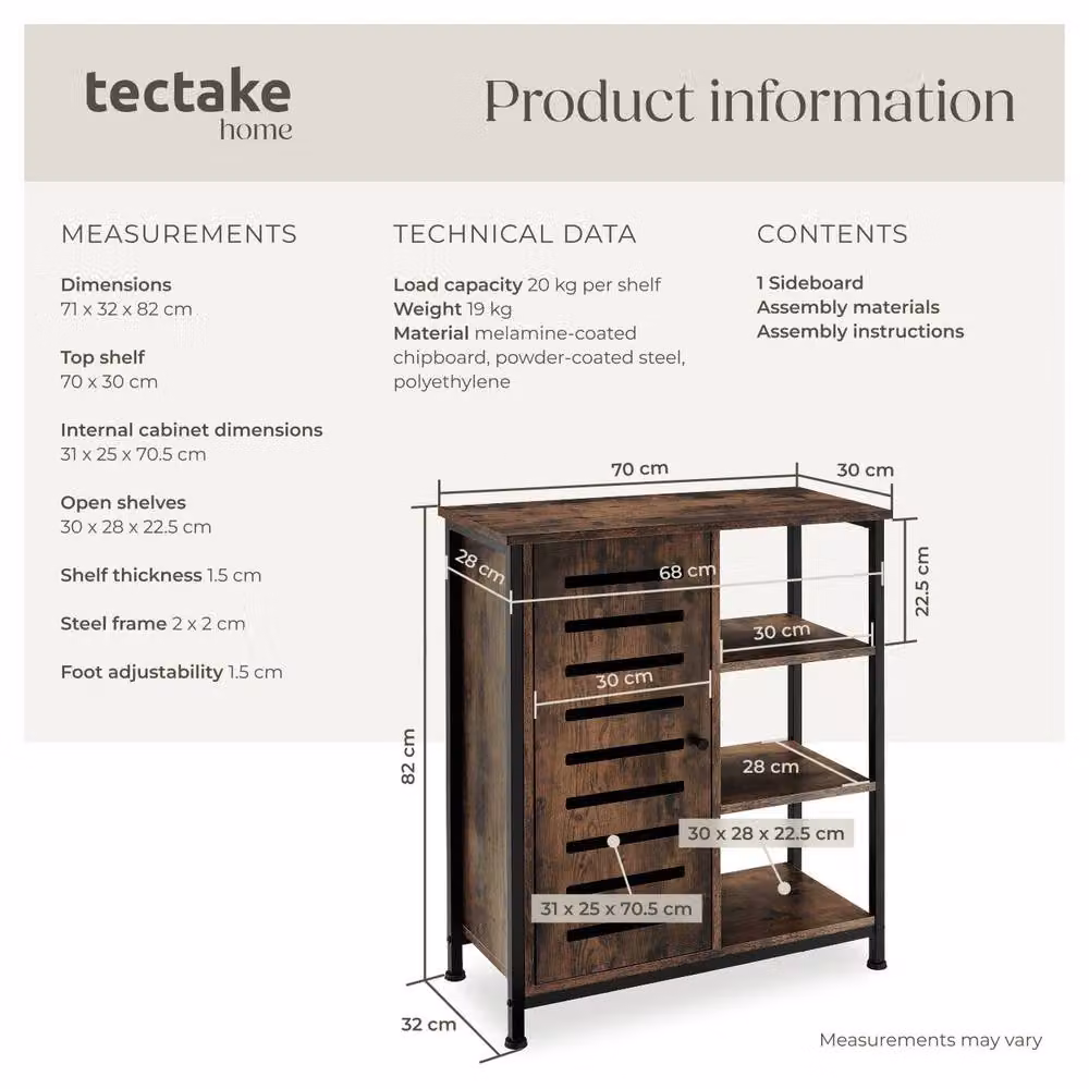 tectake Industrial Sideboard with 3 Open Shelves in Brown and Black Oak Finish – 6