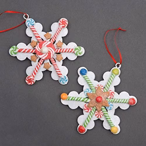 Shatchi 12-piece set of multicoloured ceramic snowflake and star hanging Christmas tree ornaments