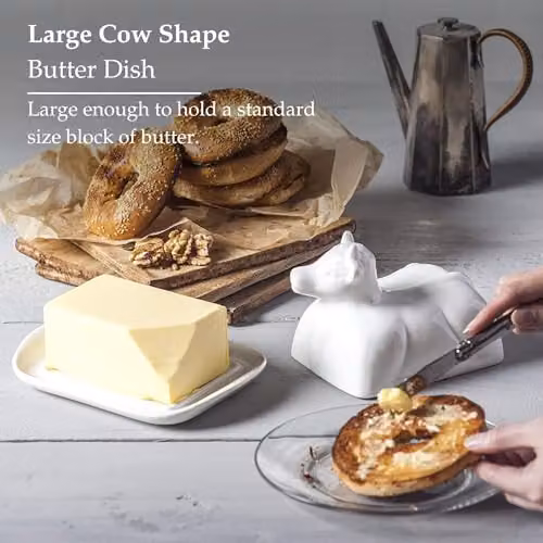 WM Bartleet & Sons Porcelain Cow Design Butter Dish with Lid, White – 3